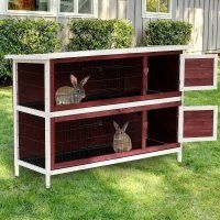 54 2-Story Large Rabbit Hutch Bunny Cage Pet House Small Animal Habitat With Lockable Doors (Option: Reddish Brown 1455x555x210 mm)