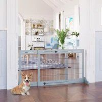 Extra Wide Freestanding Pet Gate With Adjustable Length Dog (Option: Gray 1050x745x80 mm)