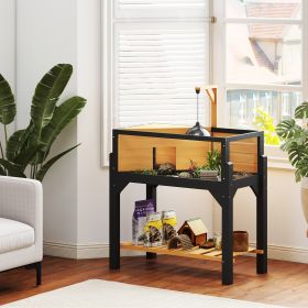 Wooden Tortoise Habitat with Storage Shelf, Tortoise Enclosure with Clear Windows, Openable Top, Lamp Holder, Yellow (Option: Yellow-935x550x160 mm)