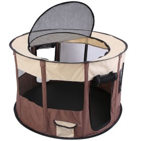 Foldable Playpen for Dog with Carry Bag Portable Travel Waterproof Indoor Outdoor Pet Cage Tent Detachable Upper Cover For Dog Cat Rabbit (Option: PetTentCoffeeM)
