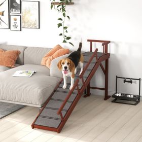 Wooden Dog Ramp with Removable Guardrails, Non-Slip Surface, 70.5" Long, Brown (Option: Brown-890x500x220 mm)