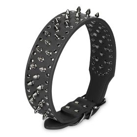 Dog Leather Collar Spiked Studded Pet Dog Collar Adjustable Neck Pitbull Mastiff Collar (Option: LeatherCollarBLKS)