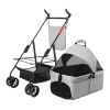 4 Wheels Pet Stroller Foldable Carrier Strolling Cart Travel Jogger Pet Stroller With Removable Liner Storage Basket For Dog Cat