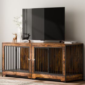 Dog Crate Furniture 75 In Indoor Wooden Dog Kennel With Divider And Tray (Option: Brown)