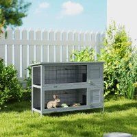 54 2-Story Large Rabbit Hutch Bunny Cage Pet House Small Animal Habitat With Lockable Doors (Option: Grey 1470x570x220 mm)