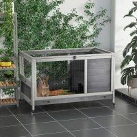 PawHut Indoor Rabbit Enclosure, Wooden Elevated Cage Habitat With Enclosed Run With Wheels - Ideal For Rabbits And Guinea Pigs (Option: Grey)