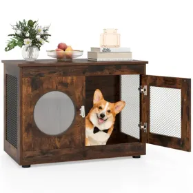2-in-1 Dog Crate End Table - Rustic Brown, 88lbs Capacity, Farmhouse Style, 32.5"x18.5"x23.5" (Option: defaulttitle)