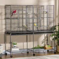 Rolling L Bird Cage W Storage Shelf Perch Food Container (Option: Black Gray 1005x833x200 mm)